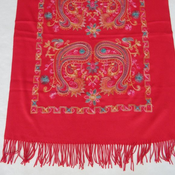 New Embroidered Pashmina Cashmere Wool Shawl Stole Wrap Scarf Throw 67x27" Red - Picture 10 of 13
